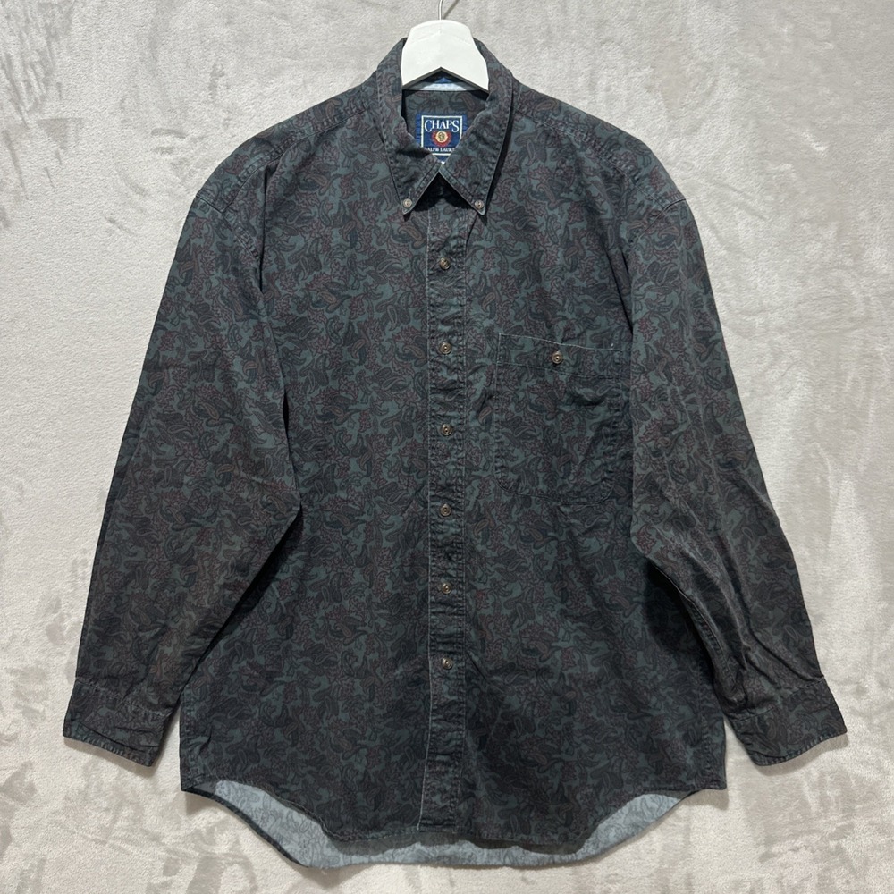 Vintage 90s Chaps Ralph Lauren Men's Paisley Button Up Long Sleeve Shirt Large